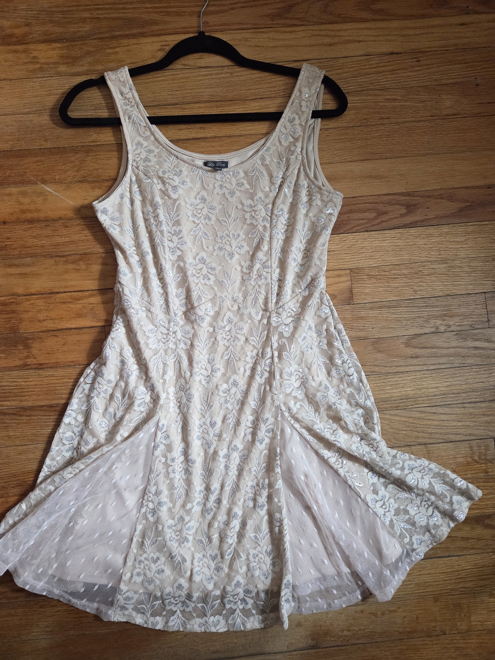 Lily Rose Lace Floral Scoop Neck Mini Dress in Cream